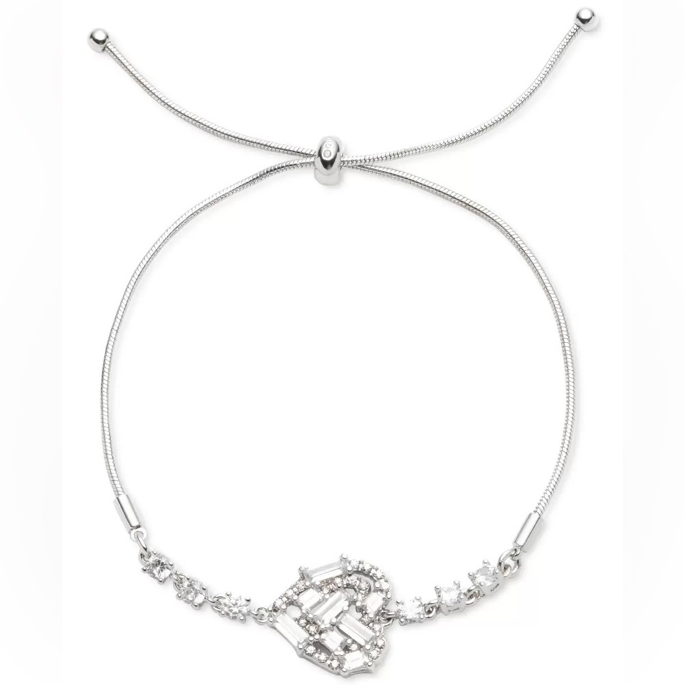 - NWT Givenchy silver toned cubic zirconia heart slider bracelet 💍💎👑